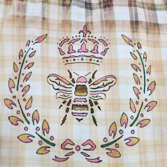 Upcycled Hand Painted Bees Hibiscus Hand Flannel Shirt - Bleached Brown XL Unise - Picture 6 of 9